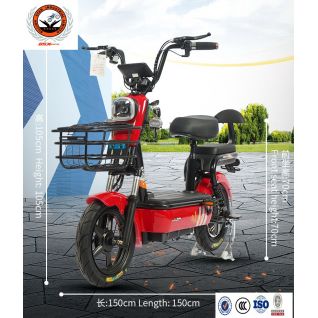 High Quality 350W Motor 14 Inch Tire 2 Wheels 35Km/H 12Ah Battery Adult Electric Bikes With Double Seat