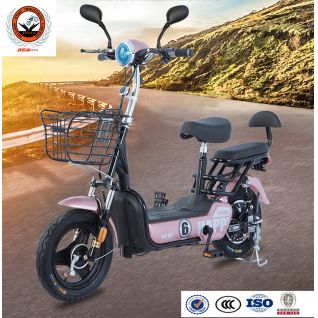 OEM Factory 350W Motor 14 Inch Tire 2 Wheels 30Km/H 12Ah Battery Adult Electric Bikes With Double Seat